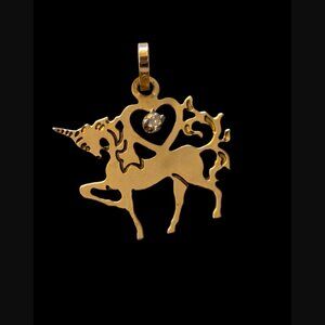 14k Solid Gold White Spinel Unicorn 18mm Pendant